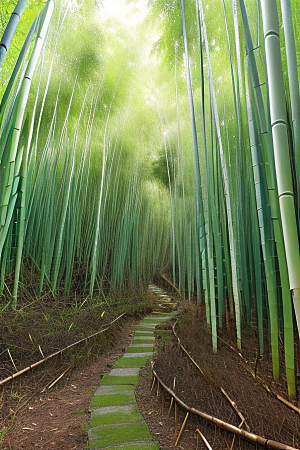 雨后的竹子的美景