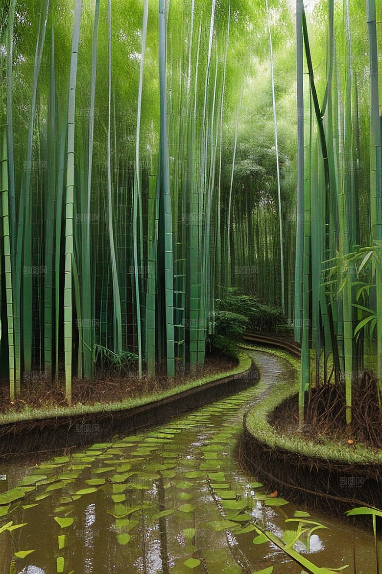 雨后的竹子的美景