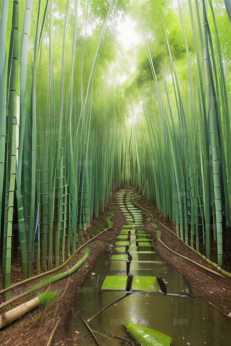 雨后的竹子的美景