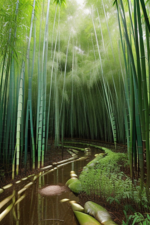 雨后的竹子的美景