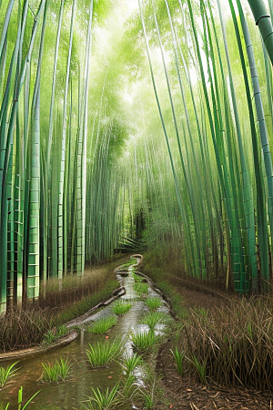 雨后的竹子的美景