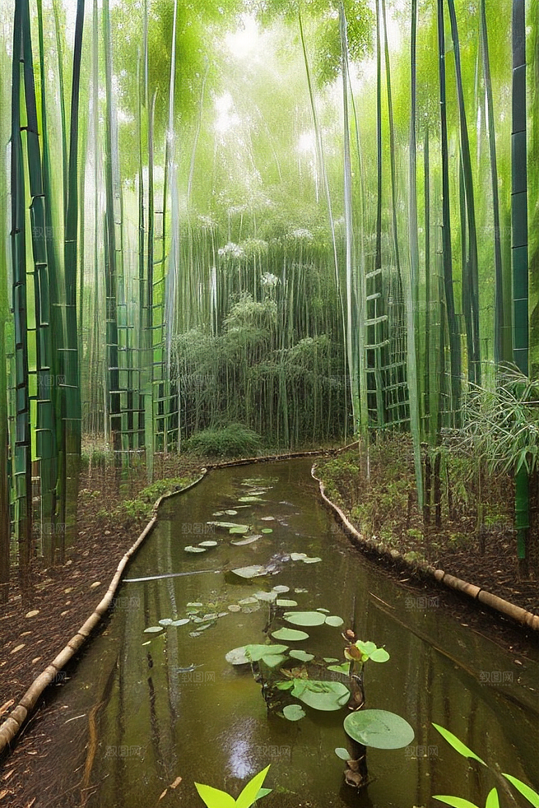 雨后的竹子的美景