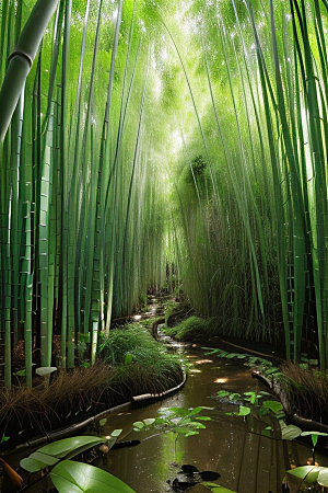 雨后的竹子的美景