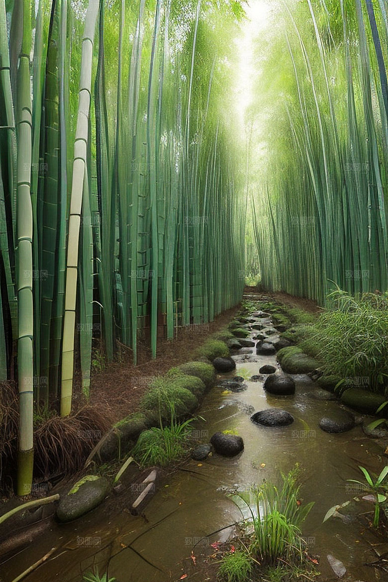 雨后的竹子的美景