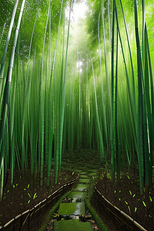 雨后的竹子的美景