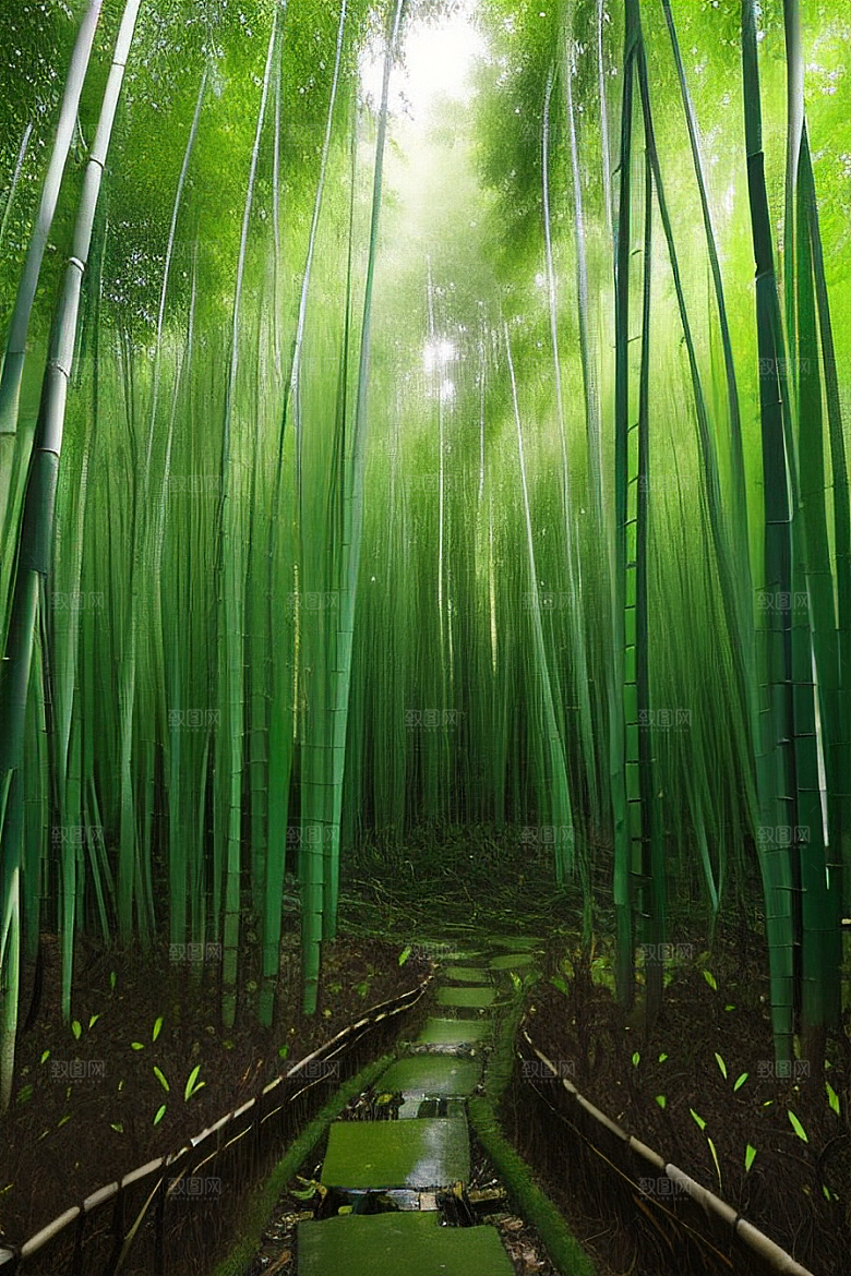 雨后的竹子的美景