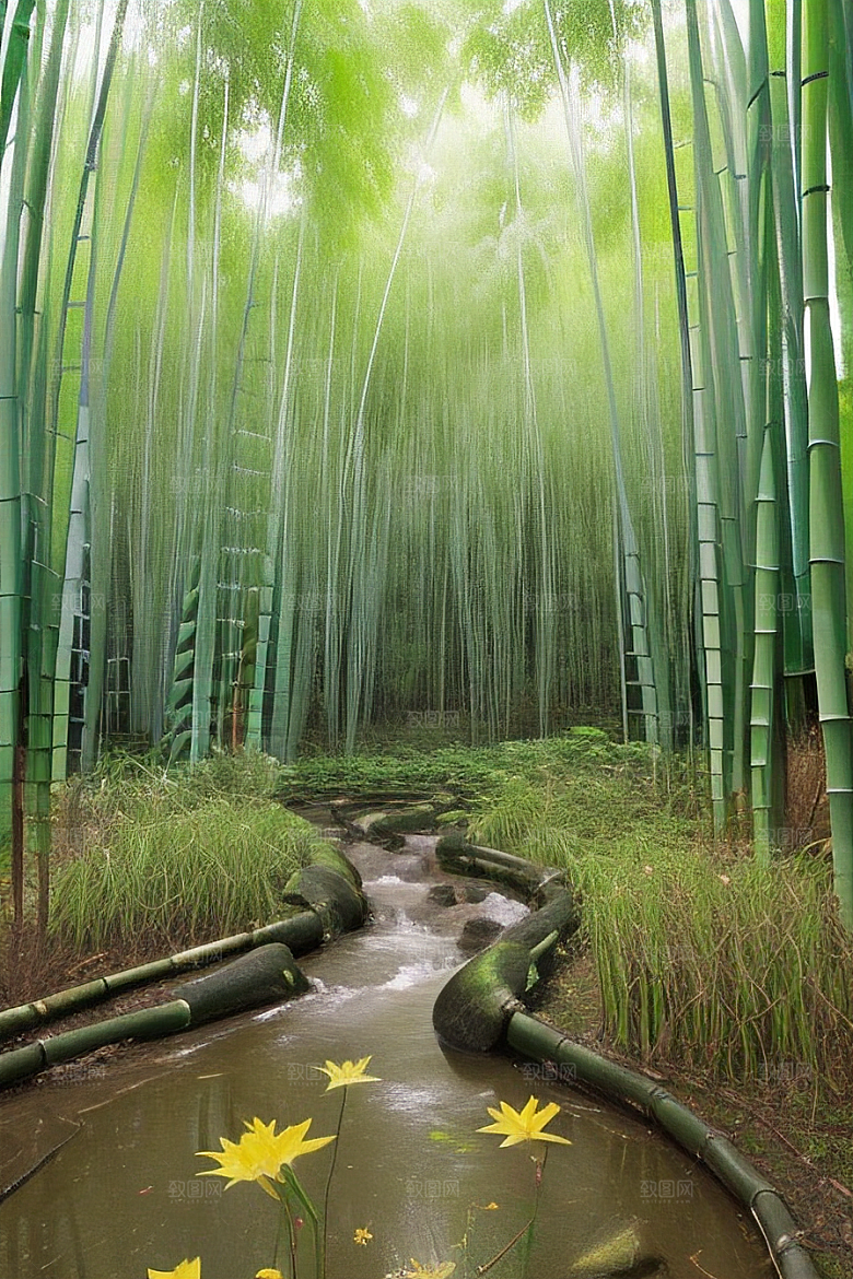 雨后的竹子的美景