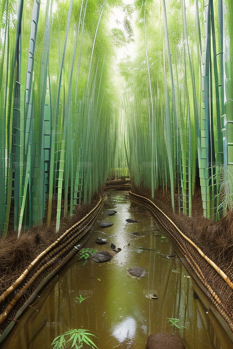 雨后的竹子的美景
