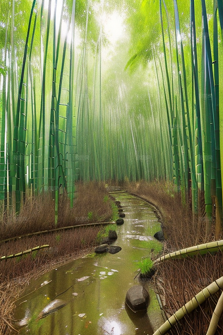 雨后的竹子的美景