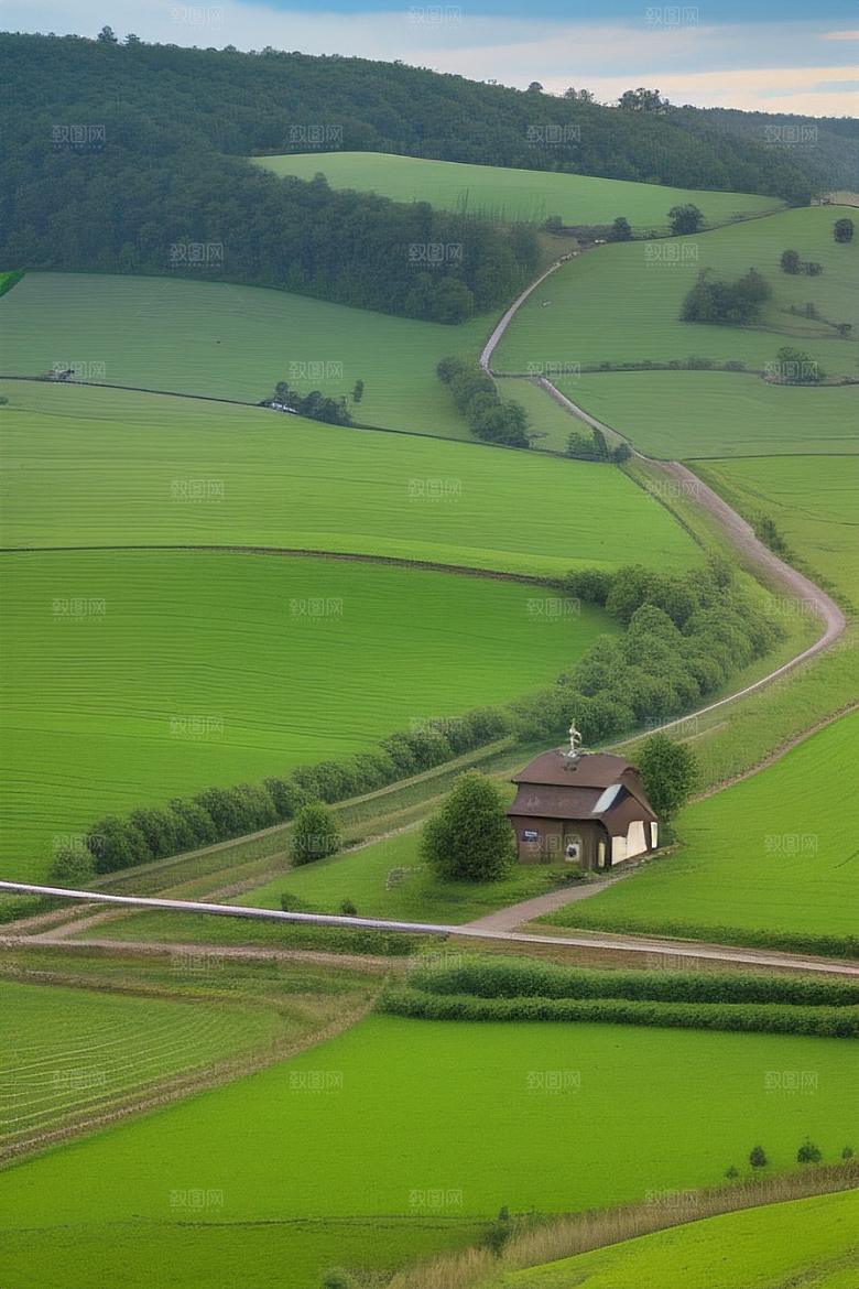 田园诗意乡村电线的美丽风景