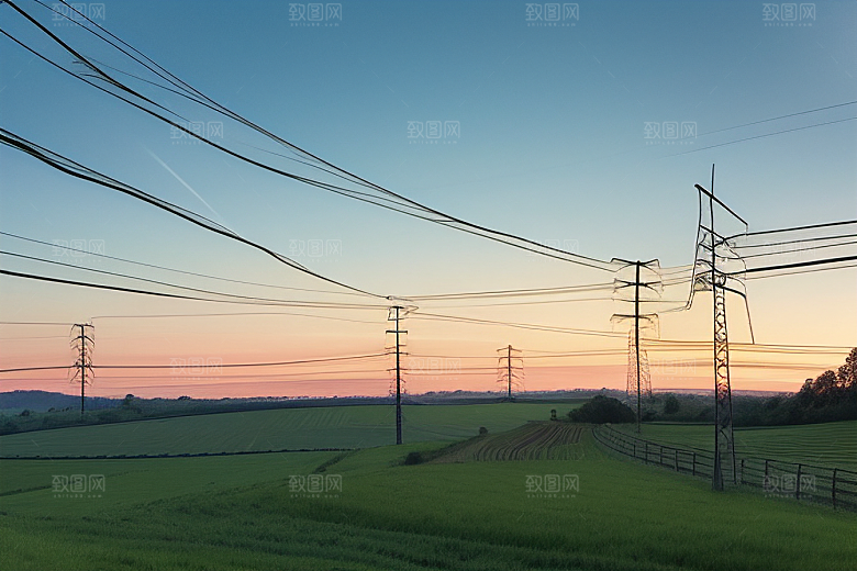 田园诗意乡村电线的美丽风景