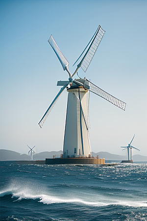 蓝色能源之舞海上大风车的未来画卷