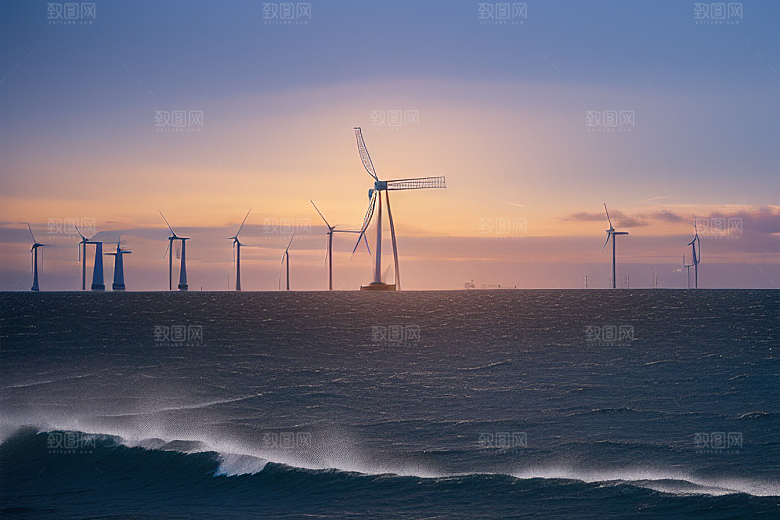 蓝色风景线海上大风车的美丽风光
