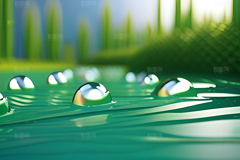 绿意缤纷的水珠绿叶背景