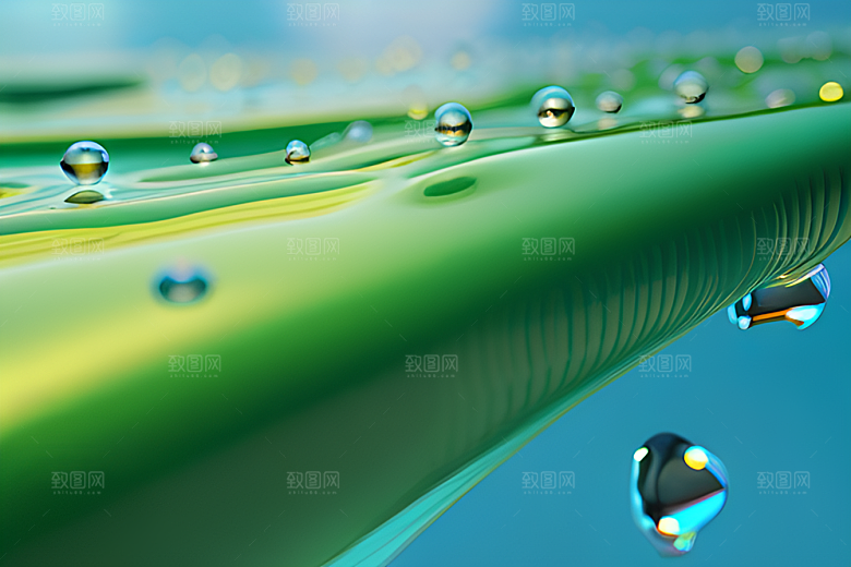 绿意缤纷的水珠绿叶背景
