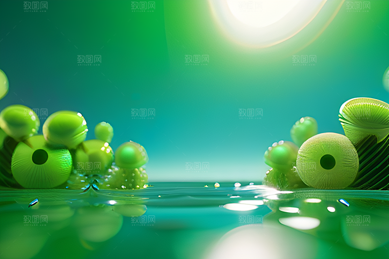 绿意缤纷的水珠绿叶背景