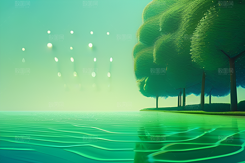 水珠绿叶背景的清澈与晶莹