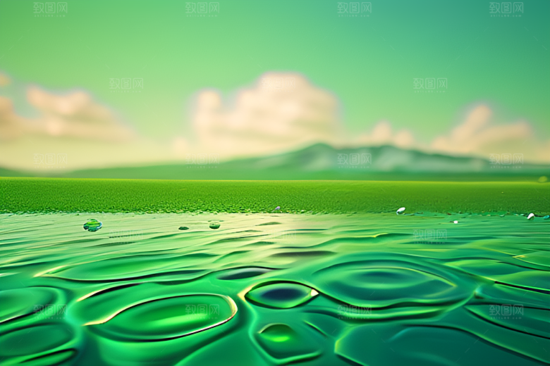 水珠绿叶背景的清澈与晶莹