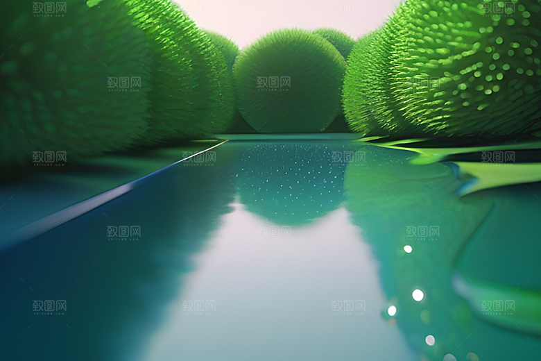 水珠绿叶背景的清澈与晶莹