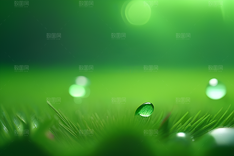 水珠绿叶背景的清澈与晶莹