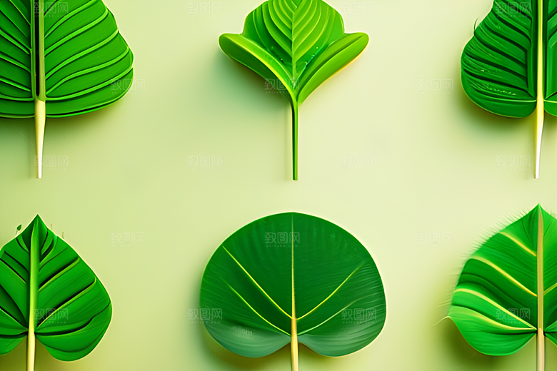 水珠绿叶背景的清澈与晶莹