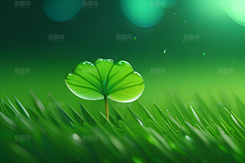 水珠绿叶背景的清澈与晶莹