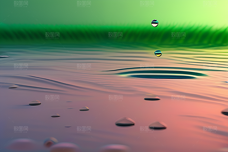 水滴在蓝天绿水中舞蹈