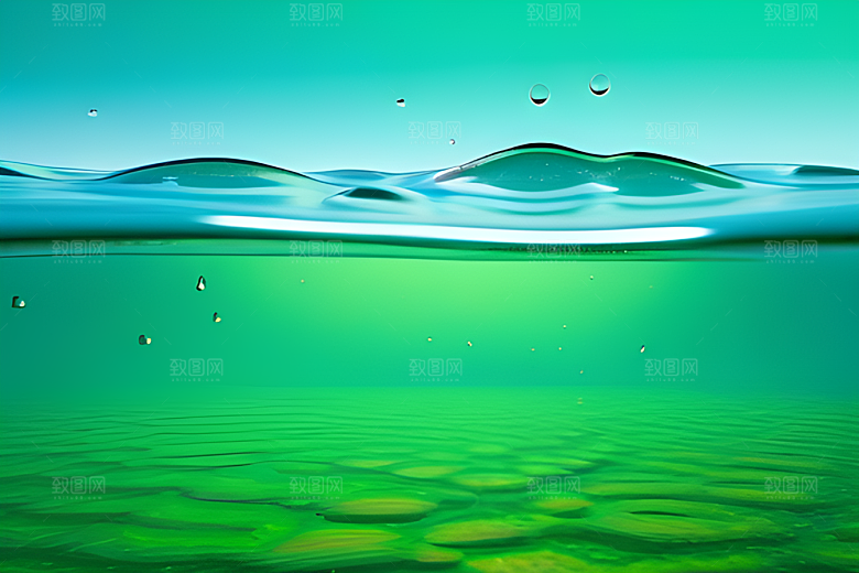 水滴在蓝天绿水中舞蹈