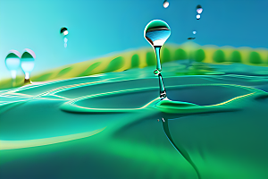 水滴在蓝天绿水中舞蹈