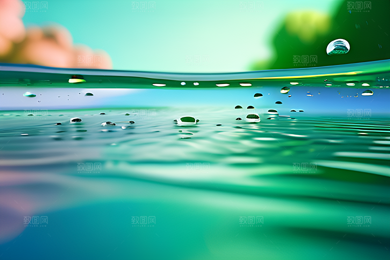 水滴在蓝天绿水中舞蹈