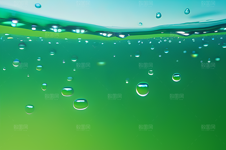 水滴在蓝天绿水中舞动