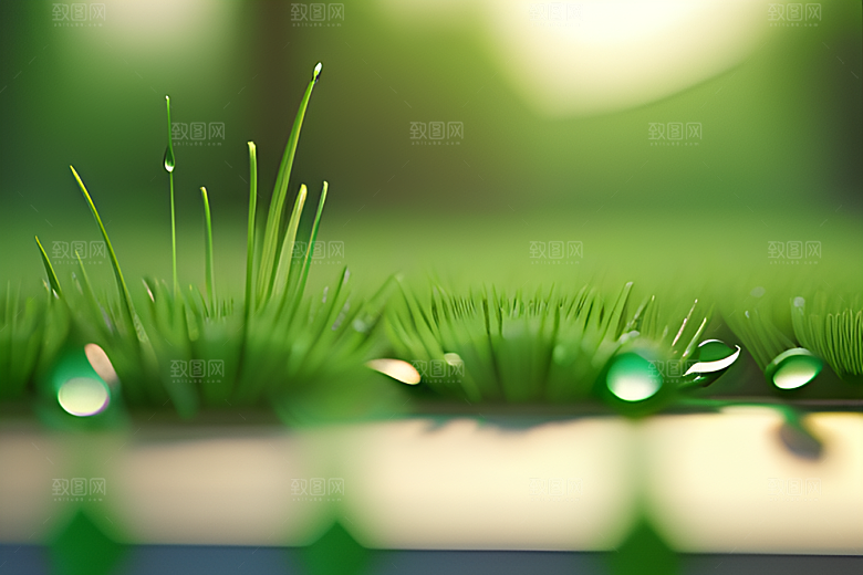 绿色背景下水滴呈现出