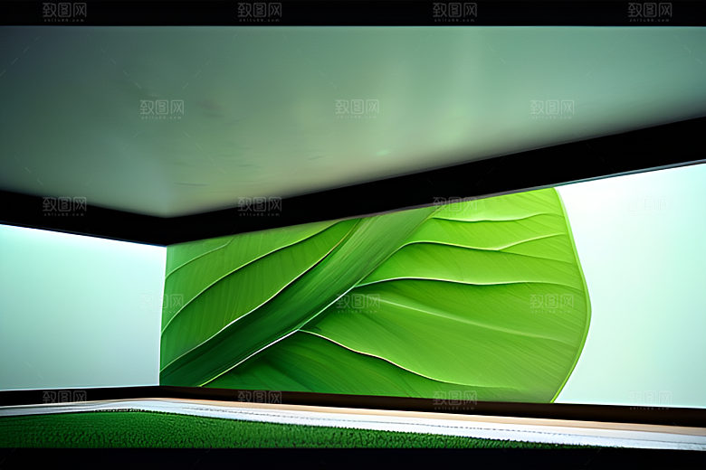绿色背景下水滴呈现出