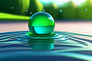 绿色背景下水滴呈现出