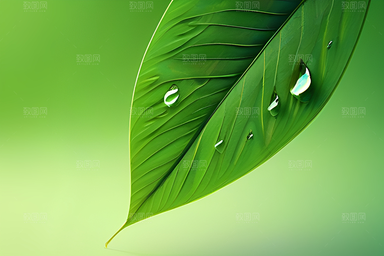 绿色背景下水滴呈现出