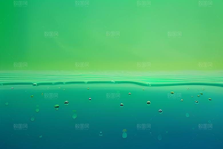 护眼神秘的绿色背景中水滴散发出迷人的光芒