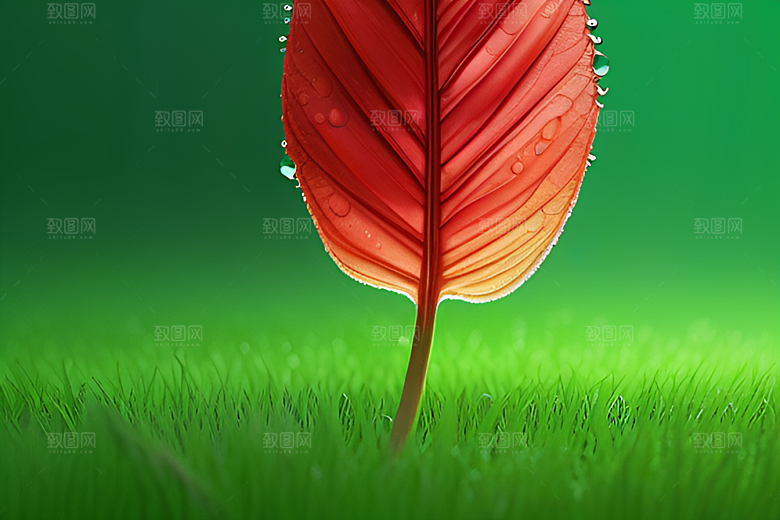 护眼神秘的绿色背景中水滴散发出迷人的光芒