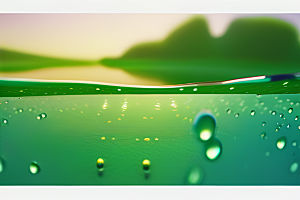 护眼数字渲染的水滴在绿色背景中绽放光芒