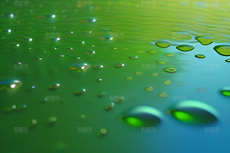 护眼数字渲染的水滴在绿色背景中绽放光芒