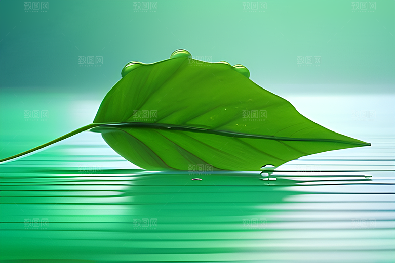护眼数字渲染的水滴在绿色背景中绽放光芒
