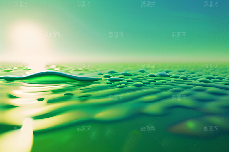 护眼数字渲染的水滴在绿色背景中绽放光芒