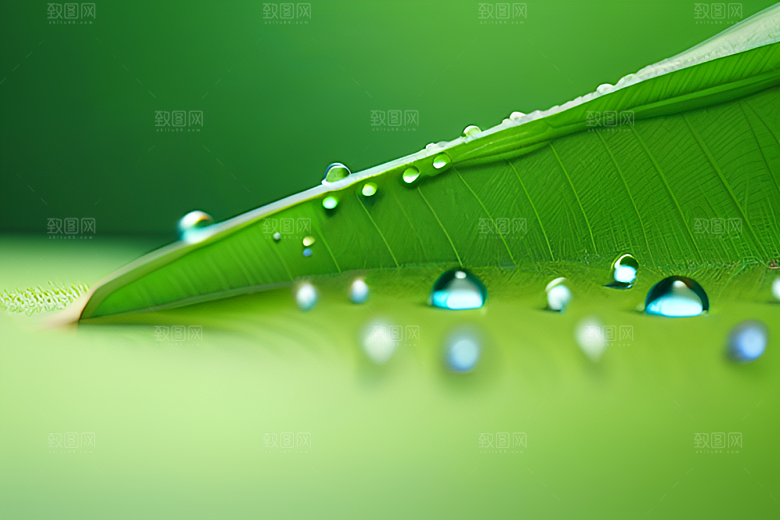 护眼数字渲染的水滴在绿色背景中绽放光芒
