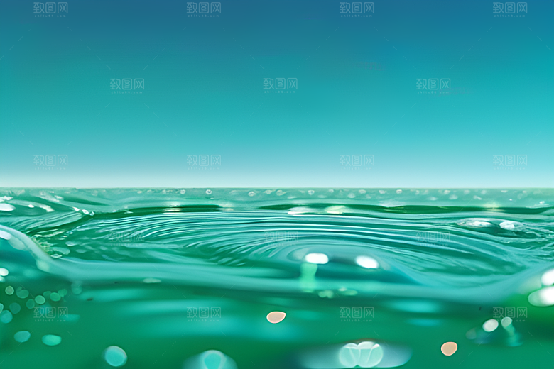 护眼真实感十足的水滴在绿色背景下绽放