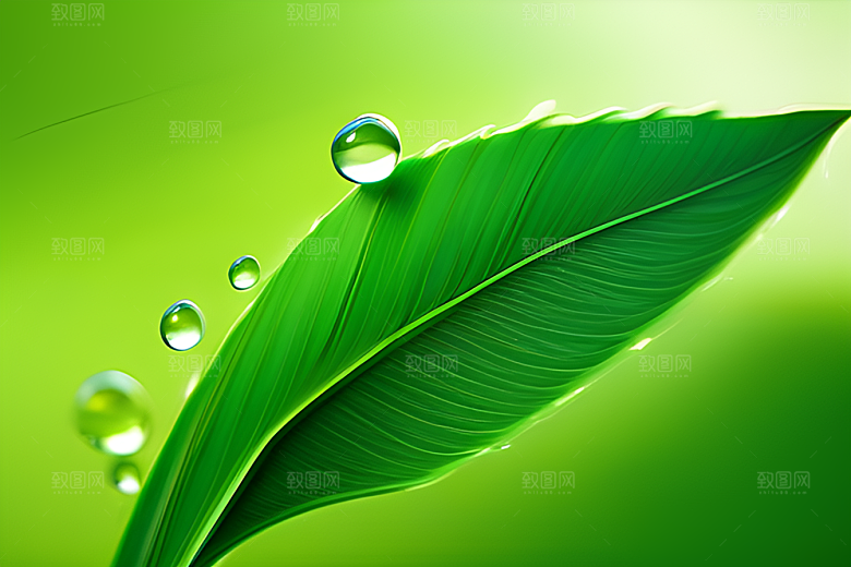数字渲染的水滴在蓝天绿水中舞蹈