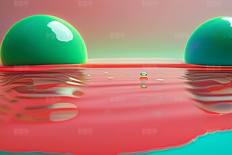 神秘的绿色背景下水滴闪烁着迷人的光芒