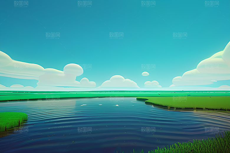 数字渲染的水滴在绿色背景中绽放魅力