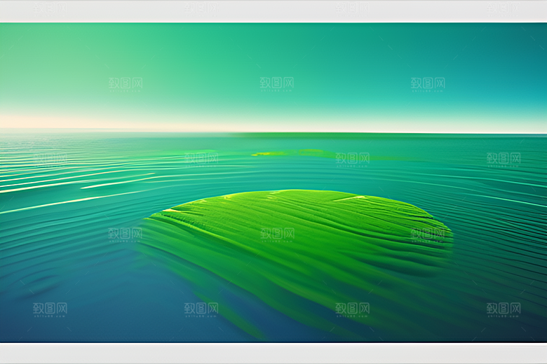 数字渲染的水滴在绿色背景中绽放魅力