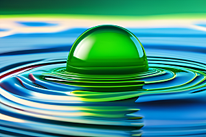 数字渲染的水滴在绿色背景中绽放魅力