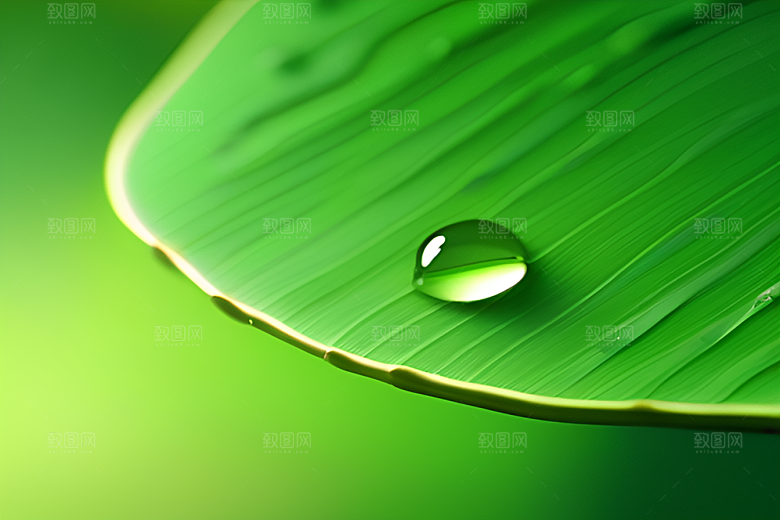 真实感十足的水滴在绿色背景中跃动