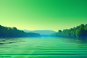 绿色背景下水滴呈现出绚丽多彩的色彩